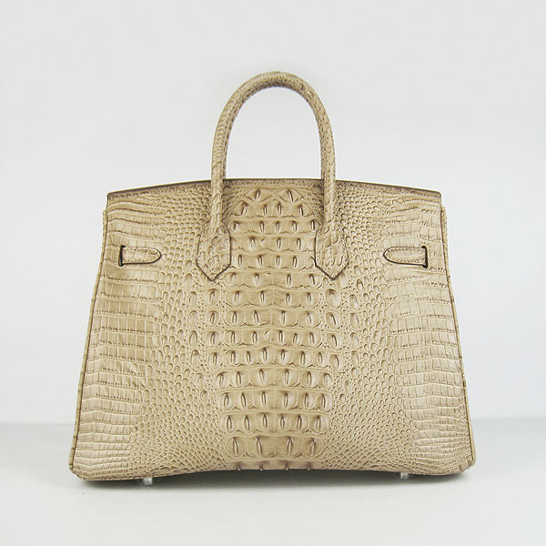 High Quality Fake Hermes Birkin 35CM Crocodile Head Veins Leather Bag Apricot 6089 - Click Image to Close